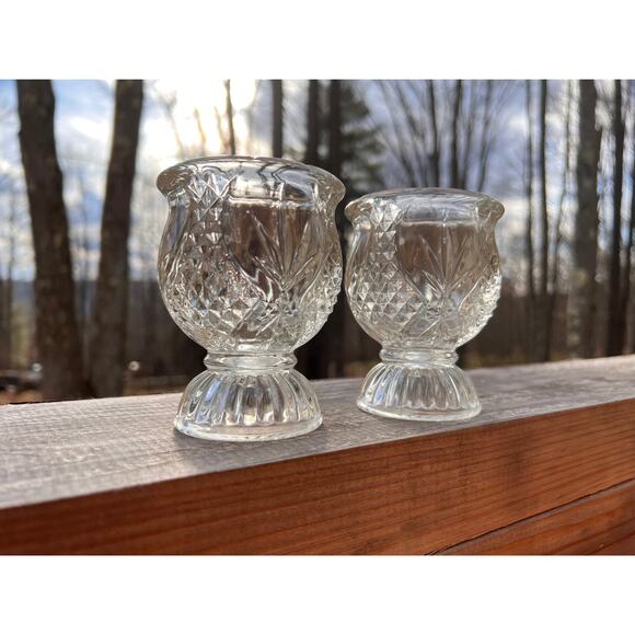 Fostoria Tulip Clear Fire Candle Holders -set of 2 - Picture 2 of 12